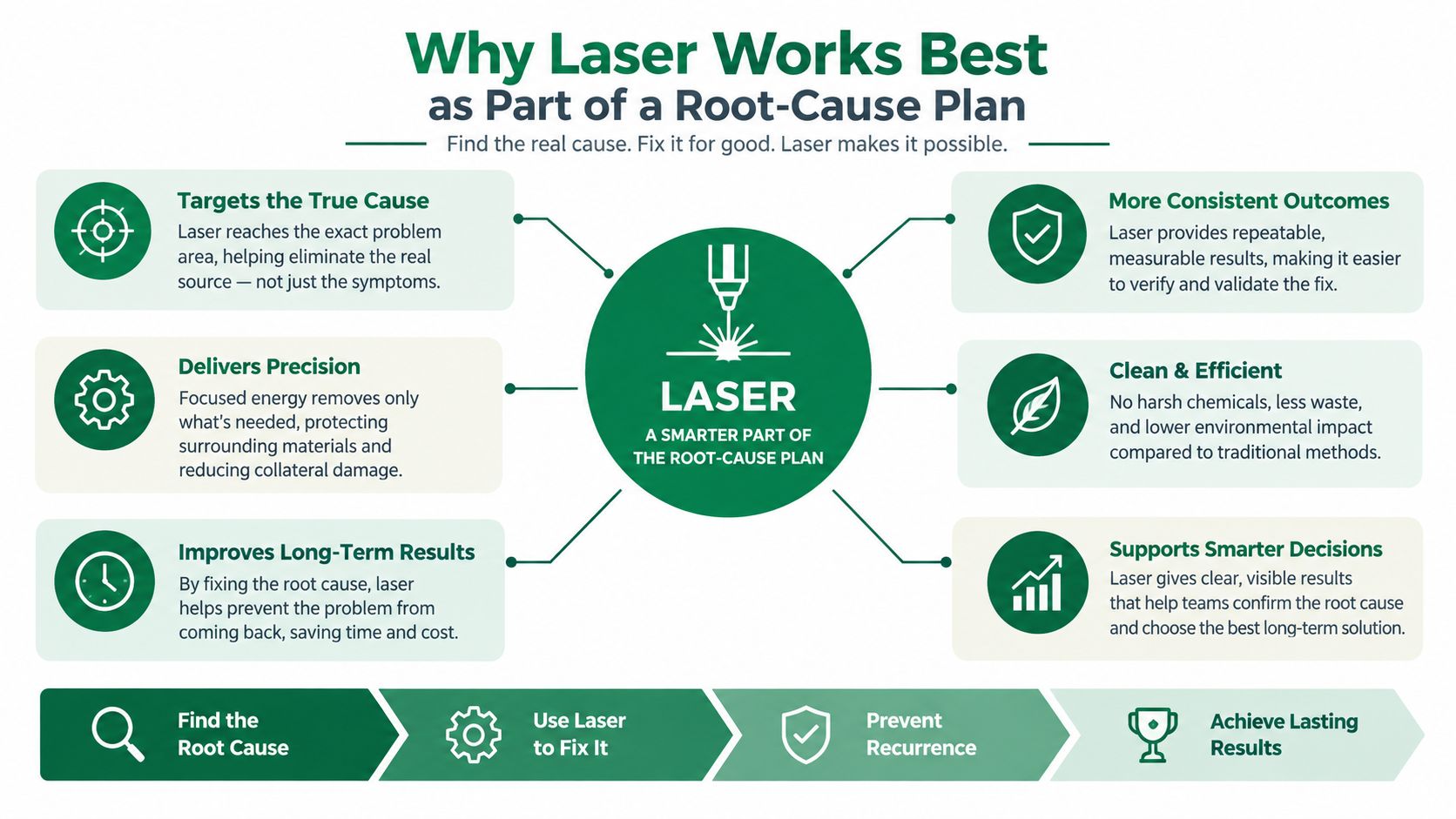 An infographic showing the benefits of using laser technology as part of a root-cause plan.